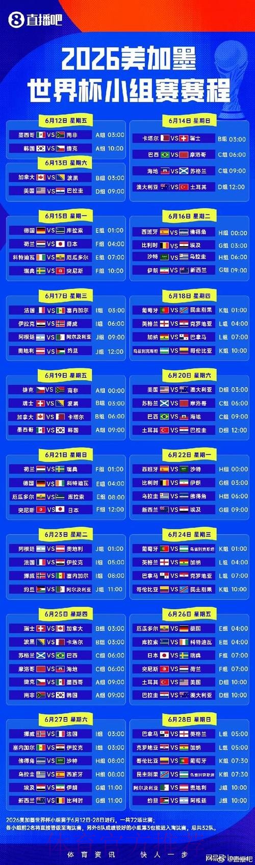 2026世界杯赛程一览高清直播免费观看