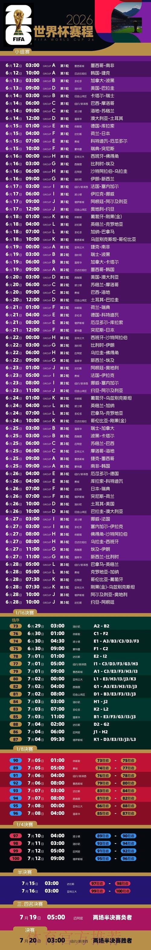 2026世界杯比赛时间最新赛事详情免费观看